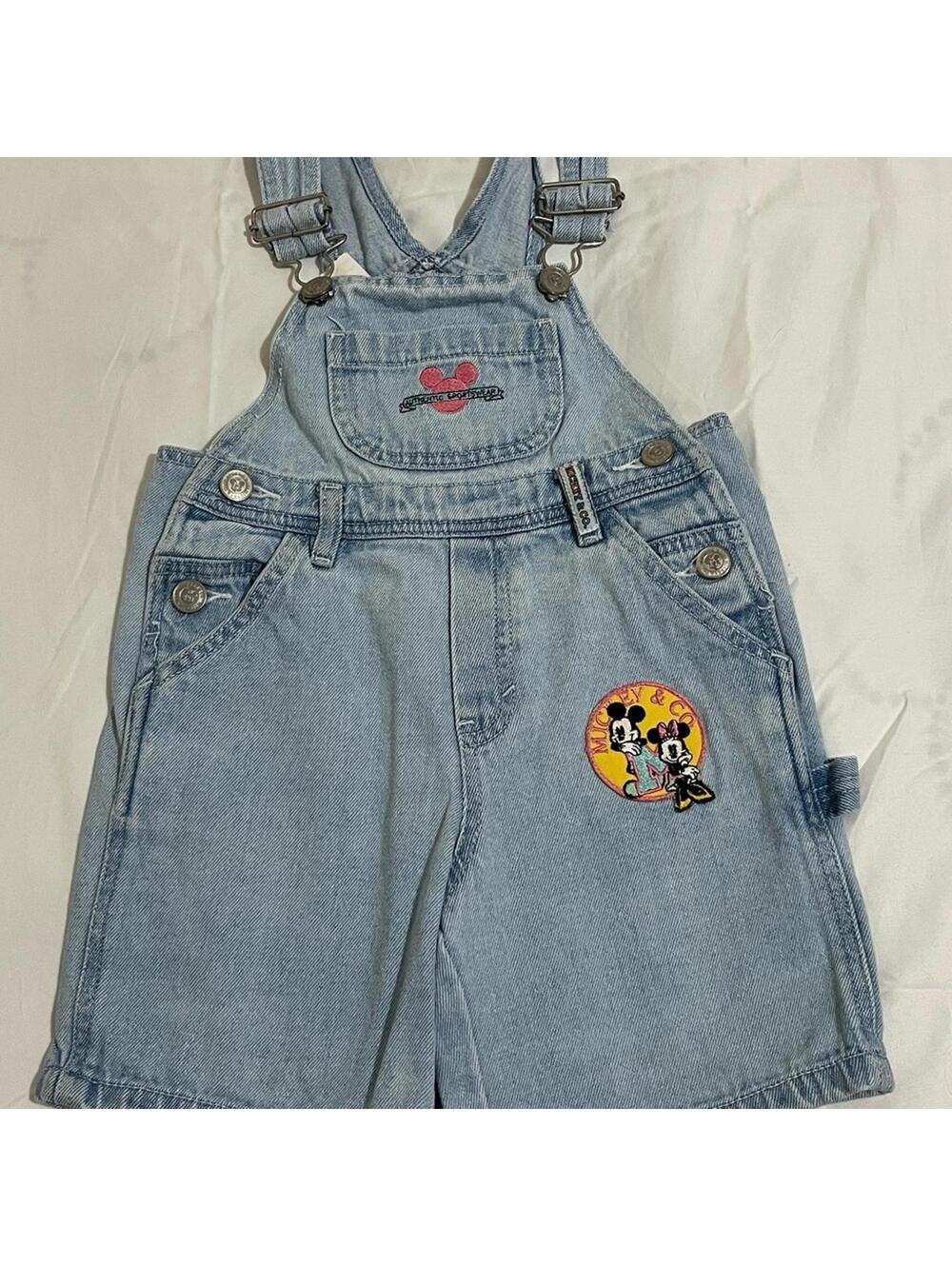 Vintage Disney Mickey & Minnie Mouse Light Blue Denim Overalls Girls Size 3T